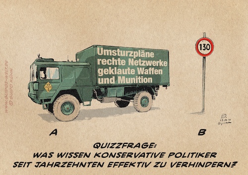 Cartoon: Quizzfrage (medium) by Guido Kuehn tagged bundeswehr,terror,netzwerke,munition,diebstahl,waffen,nazis,bundeswehr,terror,netzwerke,munition,diebstahl,waffen,nazis