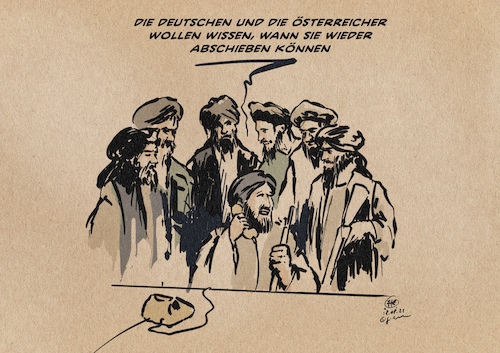 Cartoon: Stunde der Diplomatie (medium) by Guido Kuehn tagged taliban,kabul,afghanistan,abschiebungen,migration,taliban,kabul,afghanistan,abschiebungen,migration