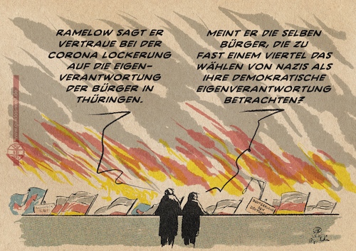 Cartoon: Thüringer Eigenverantwortung (medium) by Guido Kuehn tagged ramelow,thueringen,nazis,corona,covid,lockerungen,ramelow,thueringen,nazis,corona,covid,lockerungen