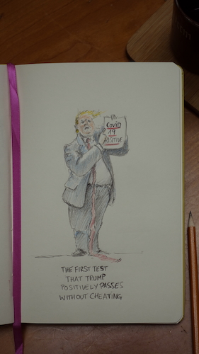 Cartoon: Trump passes Test positive (medium) by Guido Kuehn tagged trump,covid,trump,covid