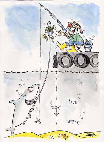 Cartoon: The fisherman (medium) by ismailozmen tagged fish,sea,shark,fisherman