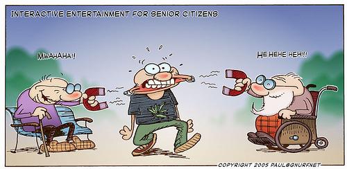 Cartoon: Interactive Entertainment (medium) by gnurf tagged seniors,interactive,entertainment,piercing,punk,magnets