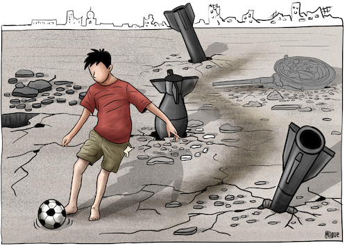 Cartoon: Football in times of war (medium) by miguelmorales tagged football,soccer,war,conflict,children,playing,qatar2022,football,soccer,war,conflict,children,playing,qatar2022