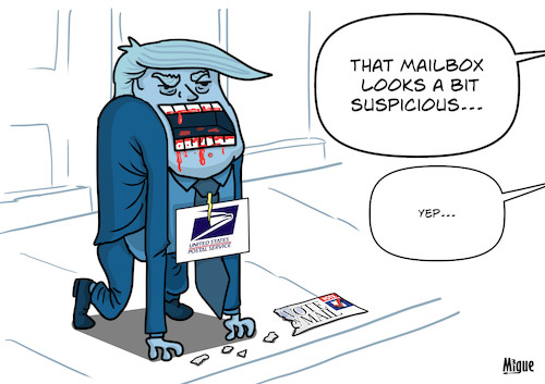 Cartoon: Vote by mail (medium) by miguelmorales tagged trump,voting,vote,mail,election,2020,biden,president,us,fraud,democracy,democracia,voto,postal,servicio,service,trump,voting,vote,mail,election,2020,biden,president,us,fraud,democracy,democracia,voto,postal,servicio,service