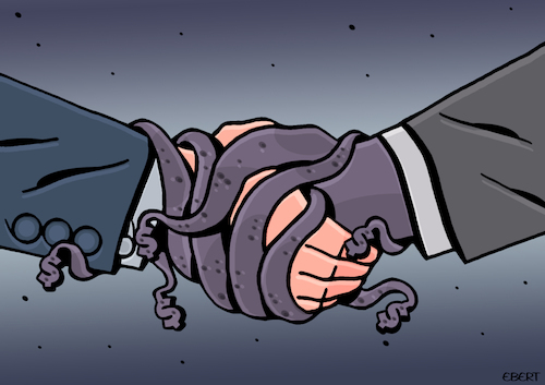 Cartoon: Stranglehold (medium) by Enrico Bertuccioli tagged corruption,money,bribery,political,government,dishonesty,authority,power,greed,crime,trust,abuse,influence,interest,public,illegality,law,society,gain