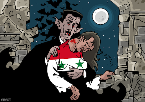 Cartoon: The syrian vampire (medium) by Enrico Bertuccioli tagged syria,assad,basharalassad,dictatorship,democracy,freedom,power,control,vampire,civilwar,politicalcartoon,editorialcartoon,syria,assad,basharalassad,dictatorship,democracy,freedom,power,control,vampire,civilwar,politicalcartoon,editorialcartoon