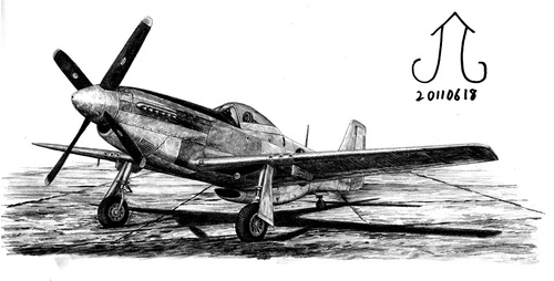 Cartoon: P-51D Mustang (medium) by Teruo Arima tagged aircraft,america,airplane,war,attacker,chinko,manko