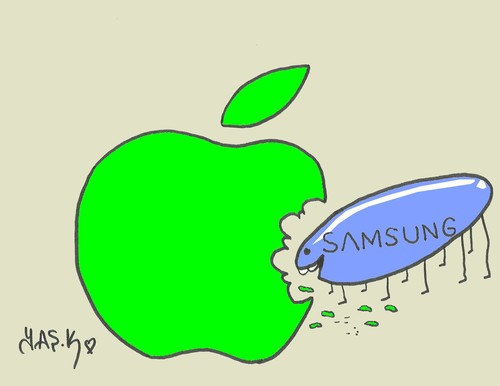 Cartoon: apple-samsung case (medium) by yasar kemal turan tagged case,samsung,apple