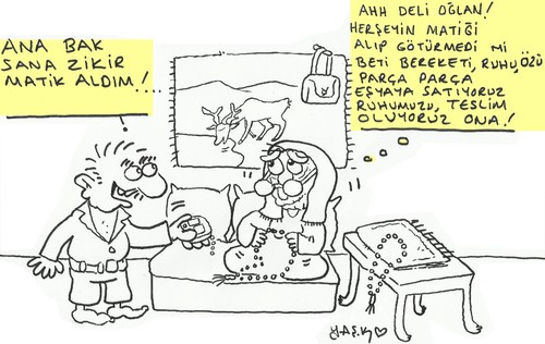 Cartoon: dhikr machine (medium) by yasar kemal turan tagged dhikr,machine