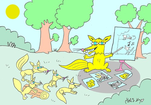 Cartoon: education (medium) by yasar kemal turan tagged fontein,la,forest,cheese,crow,fox,education,music