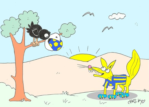 Cartoon: uefa-fenerbahce (medium) by yasar kemal turan tagged form,ball,crow,fox,tff,uefa,fenerbahce