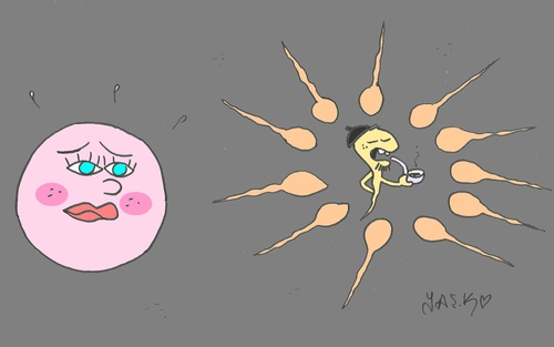 Cartoon: give up (medium) by yasar kemal turan tagged give,up,sperm,egg,intellectual