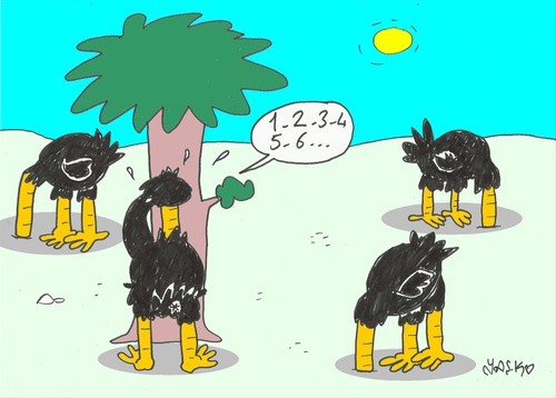 Cartoon: hide and seek (medium) by yasar kemal turan tagged hide,and,seek,ostrich