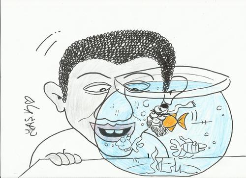 Cartoon: laden and obama (medium) by yasar kemal turan tagged obama,laden,bin,aquarium