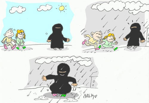Cartoon: love (medium) by yasar kemal turan tagged love,veiling,zealot,children,rain