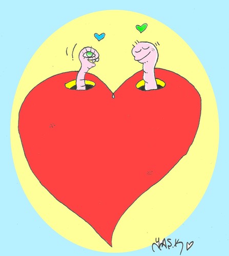 Cartoon: love grubs (medium) by yasar kemal turan tagged worm,heart,grubs,love