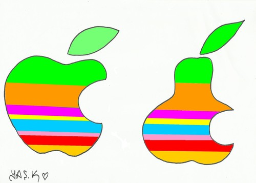 Cartoon: counterfeit products -pear (medium) by yasar kemal turan tagged apple,iphone,products,counterfeit,pear