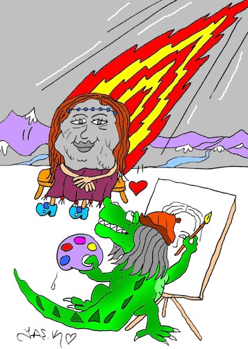 Cartoon: Mona and Leonardo (medium) by yasar kemal turan tagged mona,and,leonardo