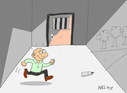 Cartoon: out- way (medium) by yasar kemal turan tagged way,out,prison,convict,pen