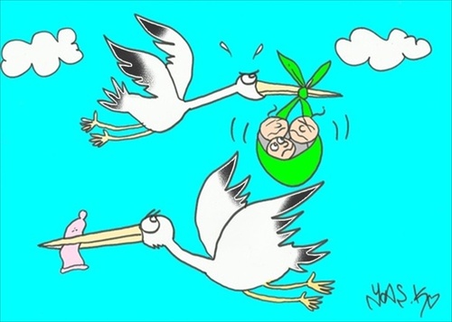 Cartoon: population-condom (medium) by yasar kemal turan tagged baby,stork,condom,population
