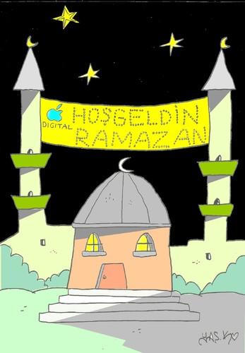 Cartoon: Ramadan-fast (medium) by yasar kemal turan tagged digital,iphone,ramazan,mahya,muslim,islam,fast,ramadan,apple