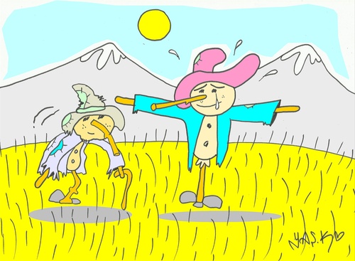 Cartoon: retired (medium) by yasar kemal turan tagged young,field,railing,love,retired,elderly