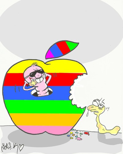 Cartoon: rich (medium) by yasar kemal turan tagged foundedapple,rich,poor,worm,strong,weak,apple,iphone,jobs