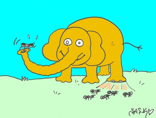 Cartoon: small scream (medium) by yasar kemal turan tagged outcry,ant,elephant,nest