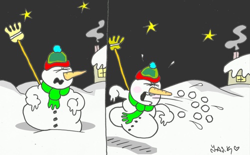 Cartoon: sneezing (medium) by yasar kemal turan tagged sneezing,snowman,snowball,love,winter