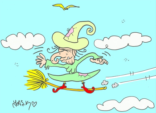 Cartoon: snowboard (medium) by yasar kemal turan tagged snowboard,witch,love,broom