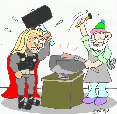 Cartoon: Thor charisma (medium) by yasar kemal turan tagged thor,charisma,cinema,hero,hammer