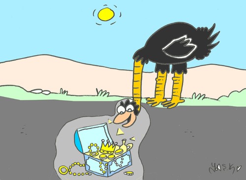 Cartoon: treasure (medium) by yasar kemal turan tagged treasure,ostrich