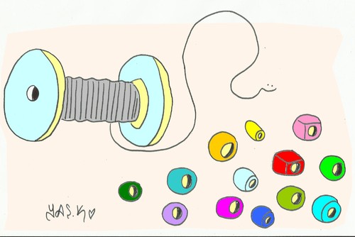 Cartoon: yarn (medium) by yasar kemal turan tagged love,bead,reel,yarn