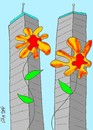 Cartoon: innocence (small) by yasar kemal turan tagged flower innocence september 11attack world trade centre american