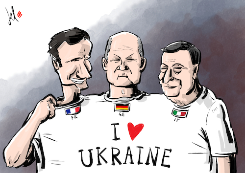 Cartoon: In the name of love? (medium) by Emanuele Del Rosso tagged italy,germany,france,ukraine,war,russia,italy,germany,france,ukraine,war,russia