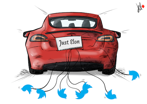 Cartoon: Just Elon (medium) by Emanuele Del Rosso tagged musk,twitter,tesla,elon,musk,twitter,tesla,elon