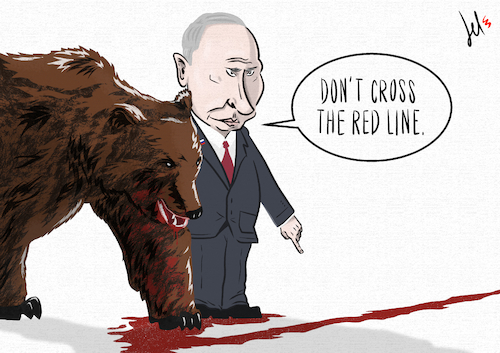 Cartoon: The thin red line (medium) by Emanuele Del Rosso tagged putin,russia,protests,regime,cold,war,putin,russia,protests,regime,cold,war