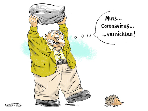 Cartoon: Corona vernichten. (medium) by Thomas Kuhlenbeck tagged corona,virus,zero,covid,nocovid,zerocovid,no,inzidenz,senken,maßnahme,vernichten,igel,tier,tiere,felsen,mord,kriminell,krimineller,quälen,tierquäler,mißverständnis,mißverstehen,corona,virus,zero,covid,nocovid,zerocovid,no,inzidenz,senken,maßnahme,vernichten,igel,tier,tiere,felsen,mord,kriminell,krimineller,quälen,tierquäler,mißverständnis,mißverstehen