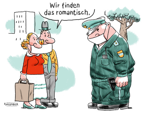 Cartoon: Romantischer Mundschutz (medium) by Thomas Kuhlenbeck tagged politik,corona,virus,mundschutz,kontrolle,polizei,paar,liebe,gemeinsam,romantisch,romantik,maske,maskenpflicht,corona,virus,mundschutz,kontrolle,polizei,paar,liebe,gemeinsam,romantisch,romantik,maske,maskenpflicht