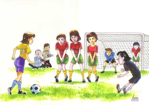 Cartoon: Women Football (medium) by aungminmin tagged football,people,homour,cartoons