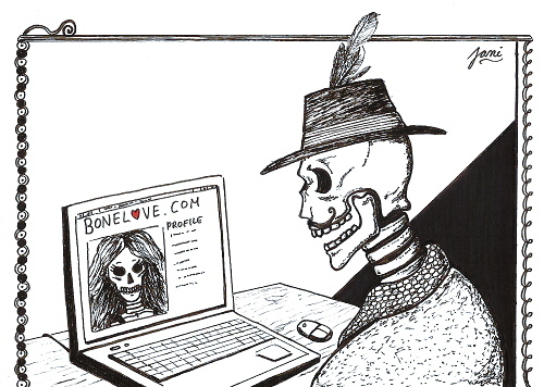 Cartoon: Bonelove (medium) by Jani The Rock tagged death,dead,skeleton,dating,internet,web,bone,love,mexico,dayofthedead,todossantos