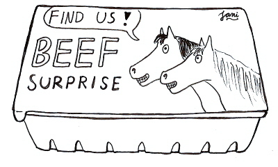 Cartoon: Findus Beef Surprise (medium) by Jani The Rock tagged findus,beef,horse,meat,horsemeat,surprise