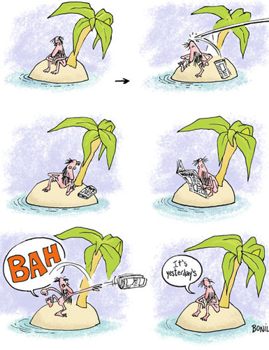 Cartoon: island reader (medium) by BONIL tagged island,reader,book,newspaper,bonil