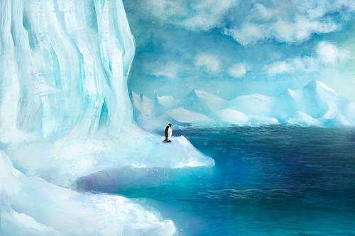 Cartoon: Antarktis (medium) by alesza tagged landscape,nature,environment,digital,painting,illustration,art,antarctic,antarktis,ice,white,glacier,iceberg,penguin