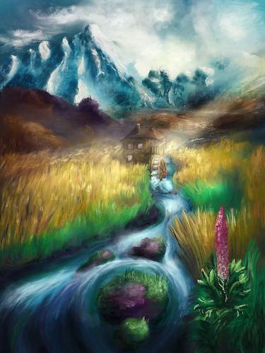 Cartoon: Mühle - Mill (medium) by alesza tagged mill,mühle,landscape,nature,concept,painting,digital,illustration,environment,mountain,river,water,light