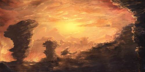 Cartoon: Sonnenuntergang (medium) by alesza tagged digital,painting,ipadart,procreate,landscape,sunset,dramatic,sky,nature,environment,unikatdesign