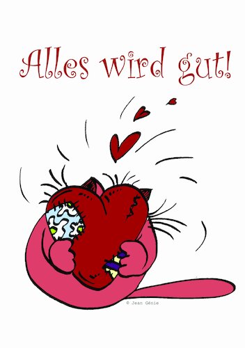 Cartoon: Alles wird Gut Karte (medium) by Jean Genie tagged trost,liebe,herz,freundschaft,katze,einsamkeit,glückwunschkarte,schmerz,trennung,verletzung,herzschmerz,streit,versöhnung,trost,liebe,herz,freundschaft,katze