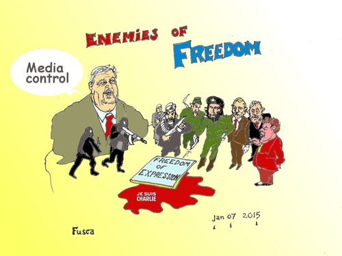 Cartoon: Censorship and Terror (medium) by Fusca tagged terror,censorship,free,press,expression,freedom,islam,opinion,violence