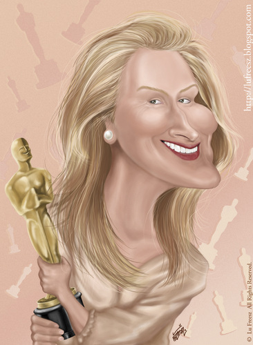 Cartoon: Meryl Streep caricatura (medium) by lufreesz tagged meryl,streep,caricature,painting