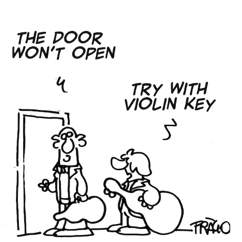 Cartoon: the door wont open (medium) by fragocomics tagged music,violin,musicians,music,violin,musicians
